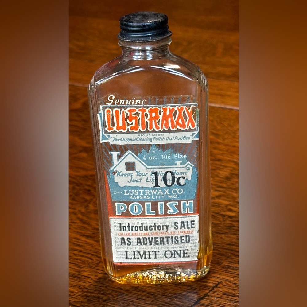 Vintage Lustrwax Cleaning Polish Glass Bottle Salesman Sample Advertising